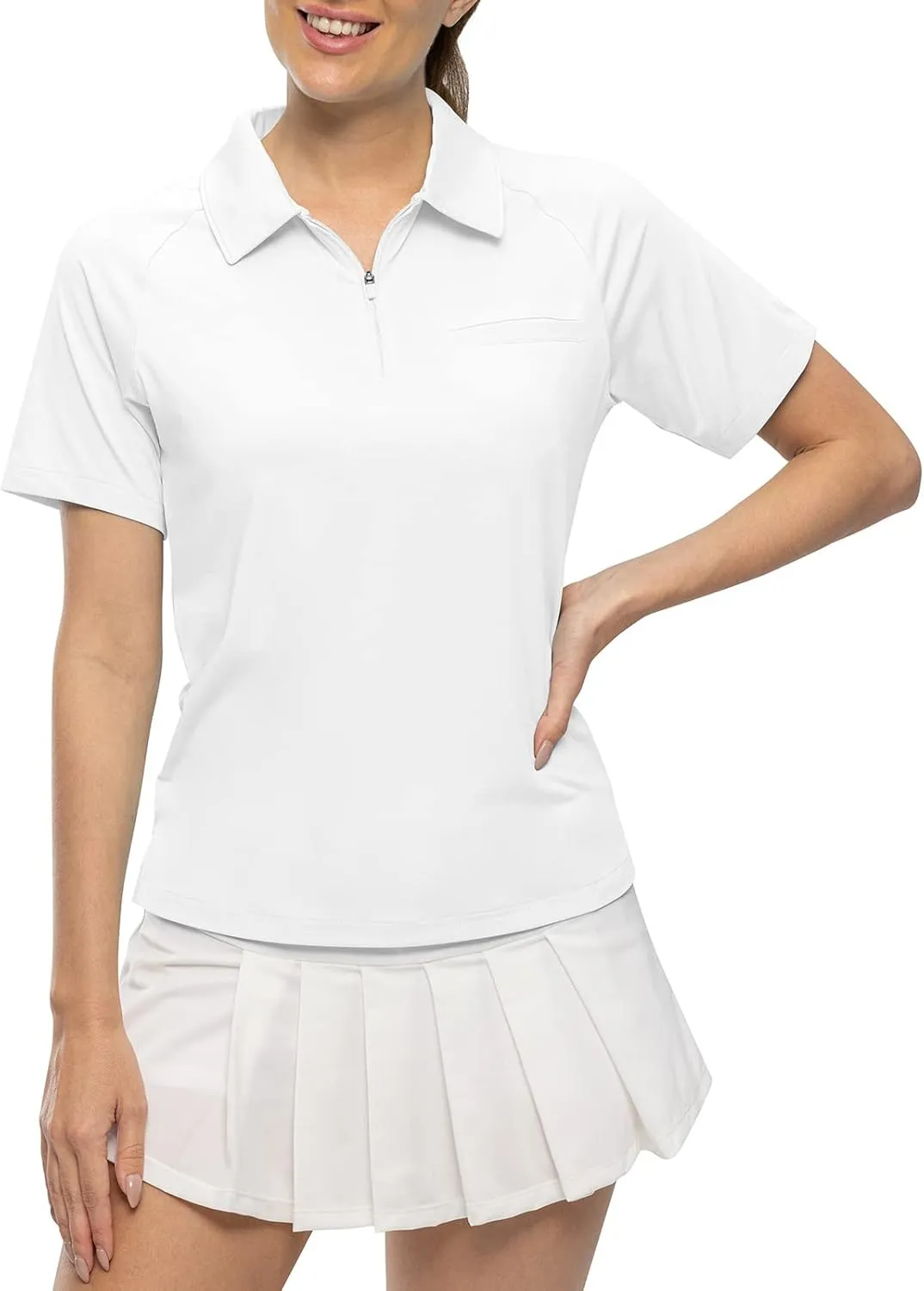 TBMPOY Women's Golf Polo Shirts Short Sleeve UPF 50  Dry Fit Athletic Tennis T-Shirts Zip Up Athletic Sports Shirt
