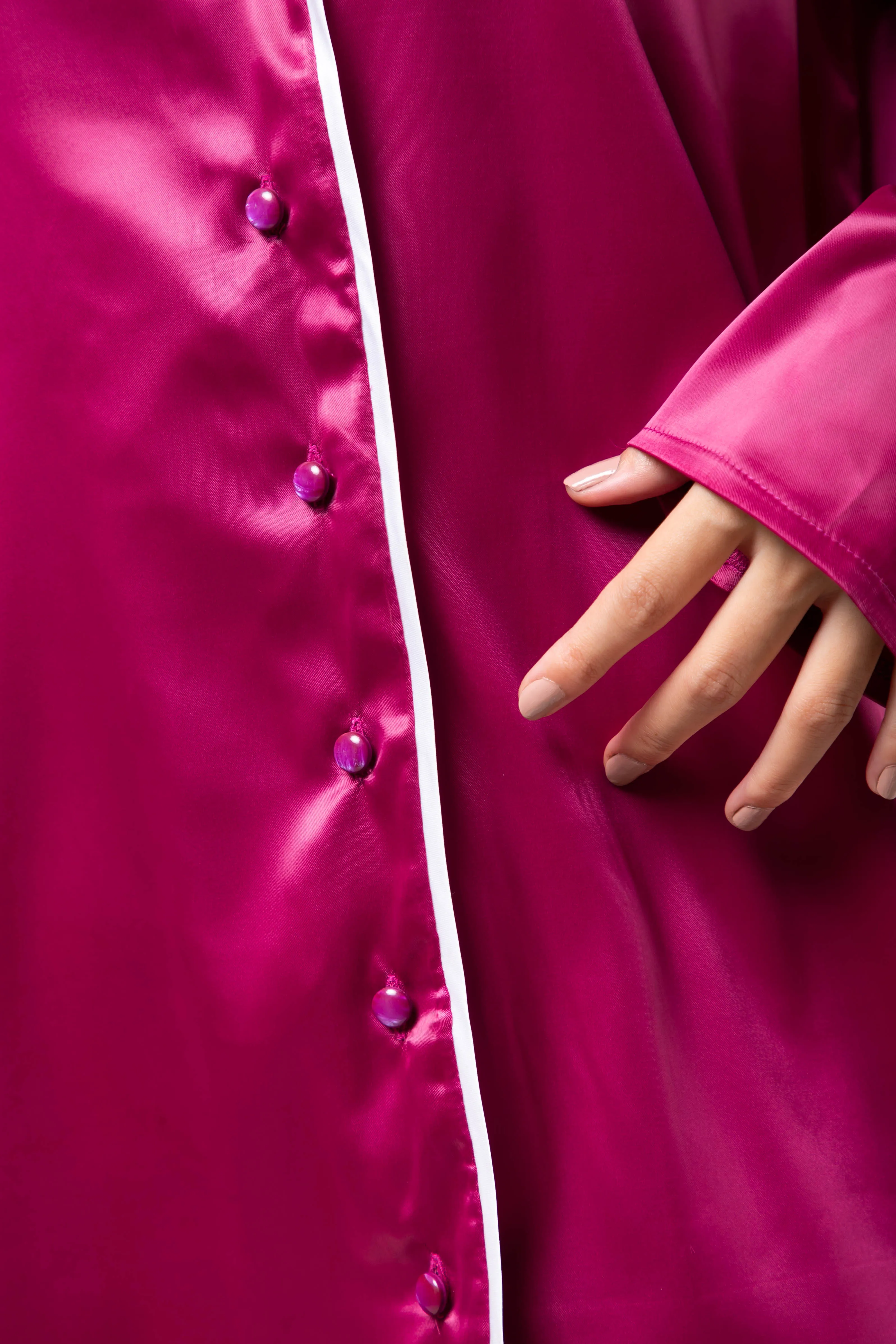 The Candy Shirt Dress Satin - Fuschia