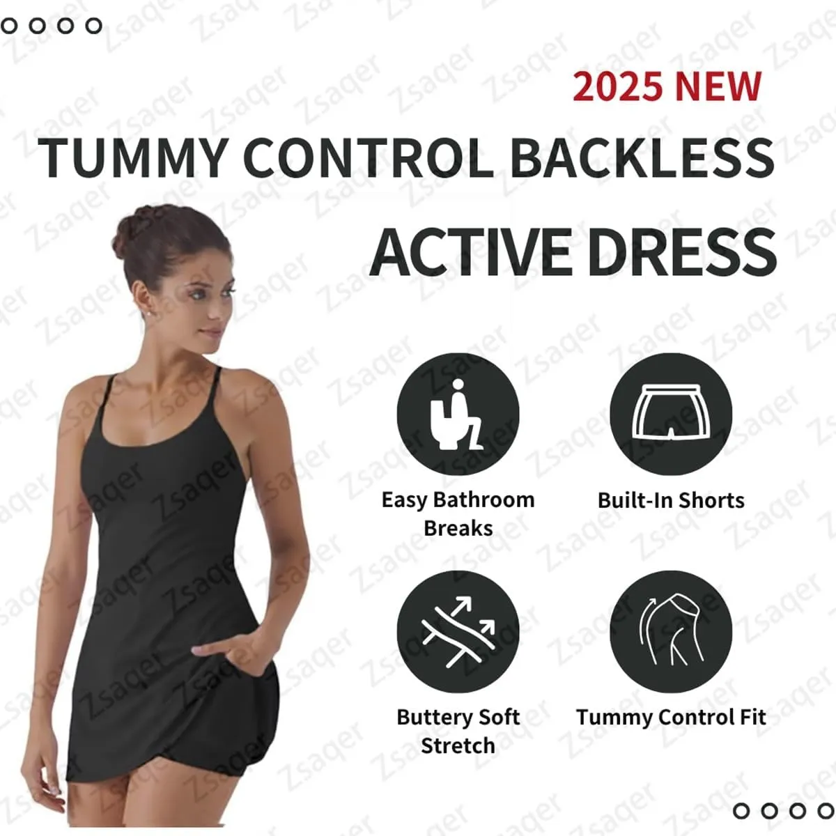 The Ultimate Tummy Control Backless Active Dress Easy Peezy for Women, Built-In Plush Shorts, Easy Bathroom Breaks