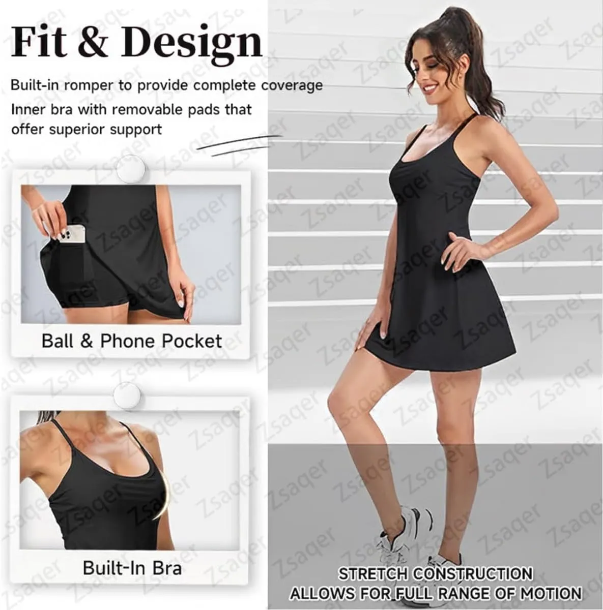 The Ultimate Tummy Control Backless Active Dress Easy Peezy for Women, Built-In Plush Shorts, Easy Bathroom Breaks