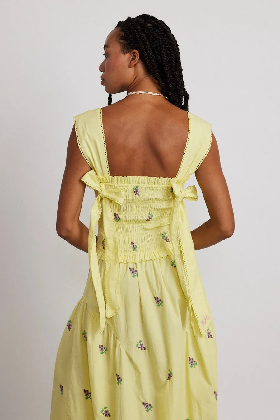 tish poplin midi dress - grape embroidery