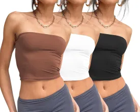 Trendy Queen Womens 3 Pack Tube Tops Crop Going Out Strapless Basic Backless Bandeau Bra Summer Outfits 2025