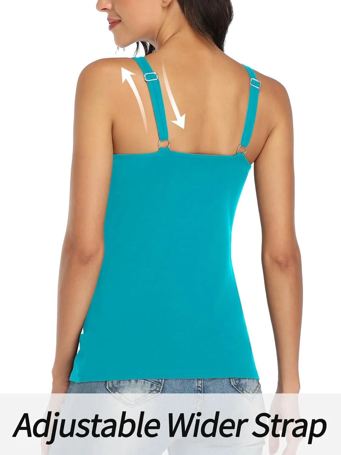 V FOR CITY Women's Cotton Tank Top with Shelf Bra Adjustable Wider Strap Camisole Basic Cami Tanks