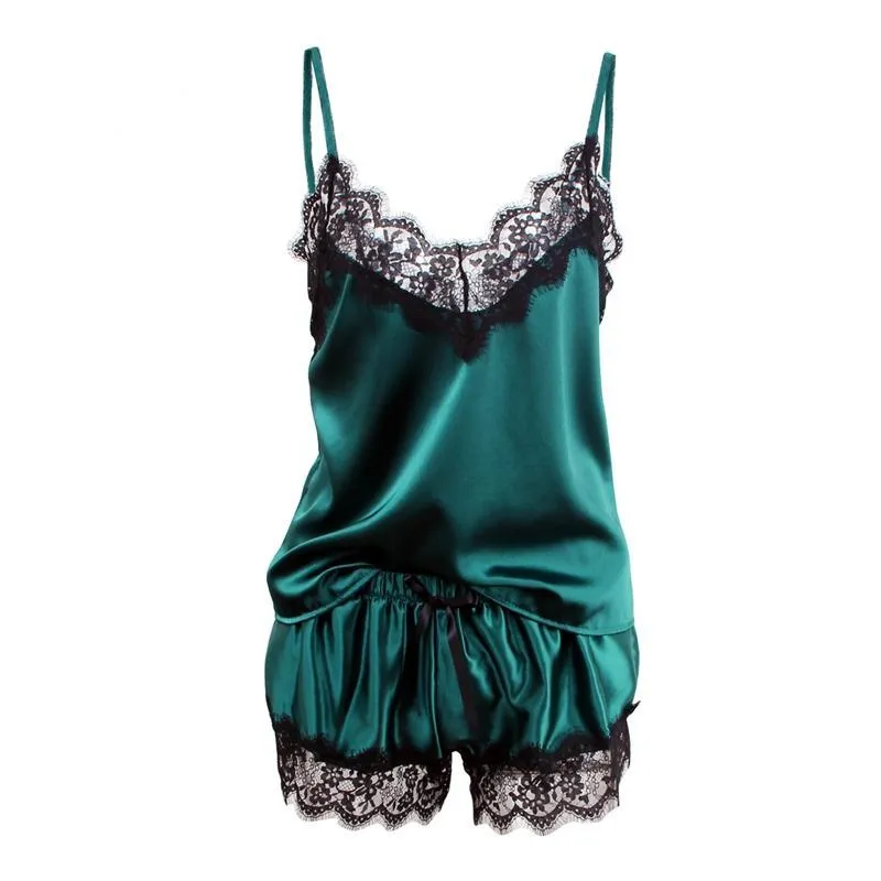 VenusFox Spaghetti Strap Lace Sexy Top   Shorts Pajamas Set