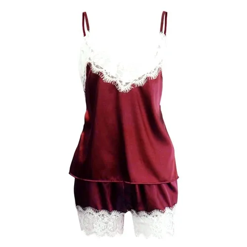 VenusFox Spaghetti Strap Lace Sexy Top   Shorts Pajamas Set