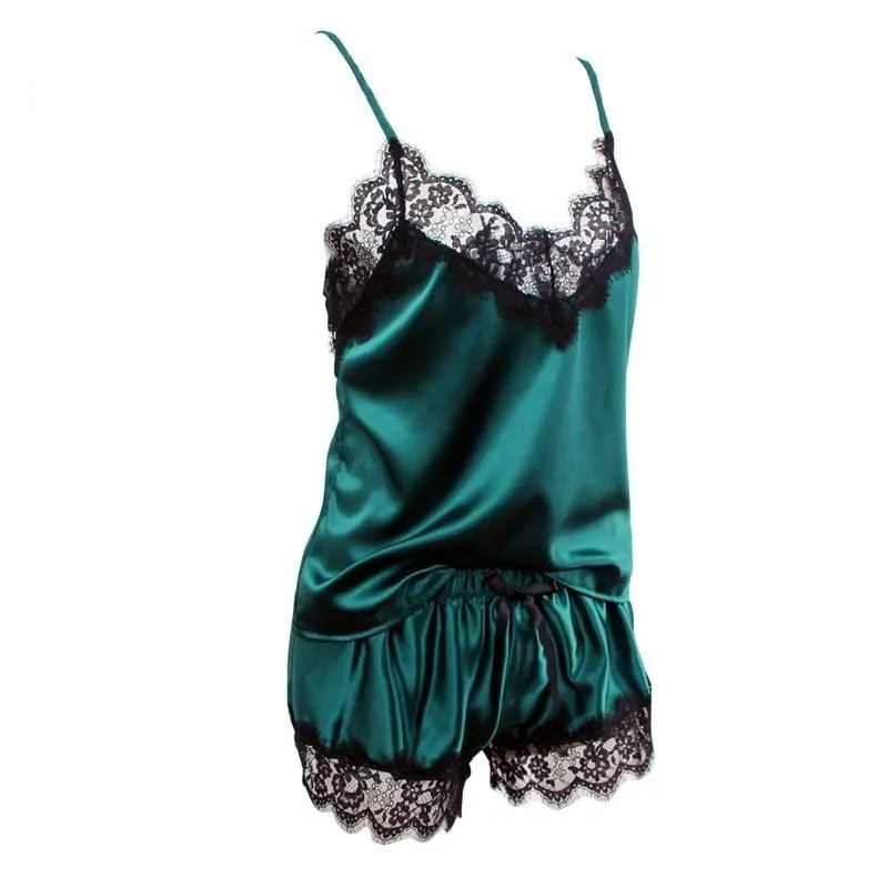 VenusFox Spaghetti Strap Lace Sexy Top   Shorts Pajamas Set