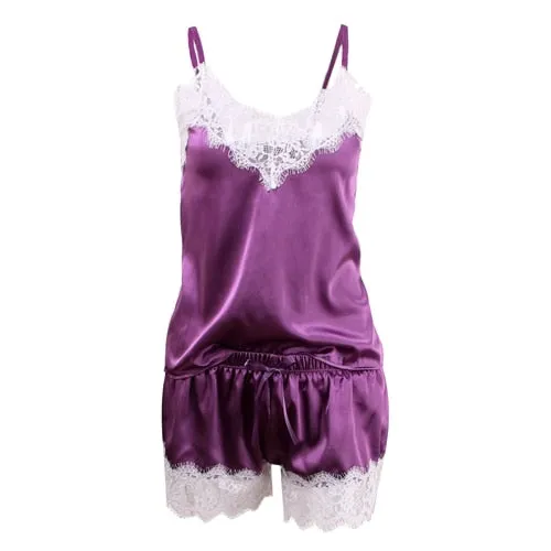 VenusFox Spaghetti Strap Lace Sexy Top   Shorts Pajamas Set