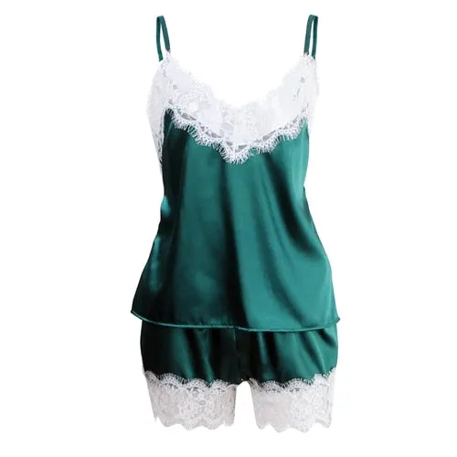 VenusFox Spaghetti Strap Lace Sexy Top   Shorts Pajamas Set