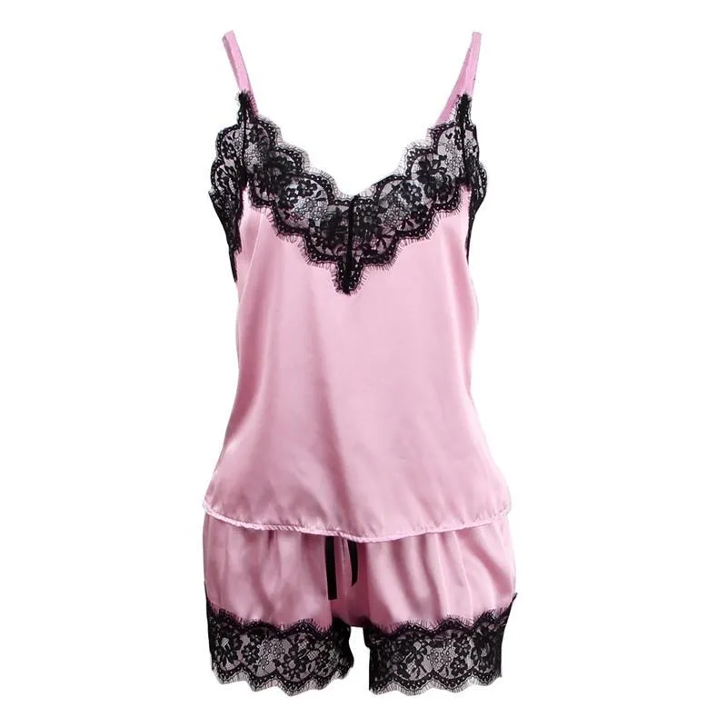 VenusFox Spaghetti Strap Lace Sexy Top   Shorts Pajamas Set