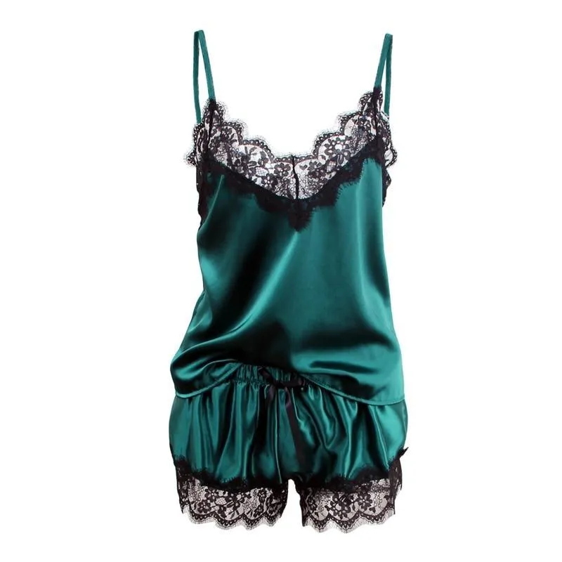 VenusFox Spaghetti Strap Lace Sexy Top   Shorts Pajamas Set