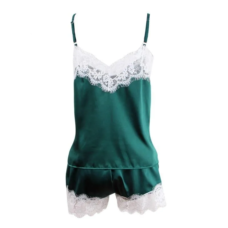 VenusFox Spaghetti Strap Lace Sexy Top   Shorts Pajamas Set