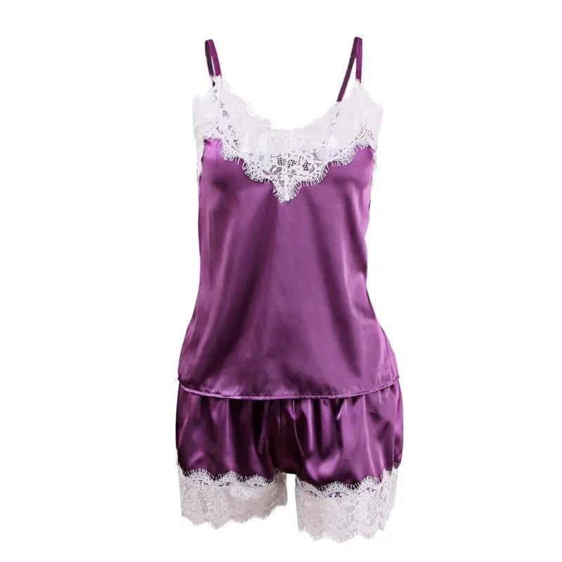 VenusFox Spaghetti Strap Lace Sexy Top   Shorts Pajamas Set