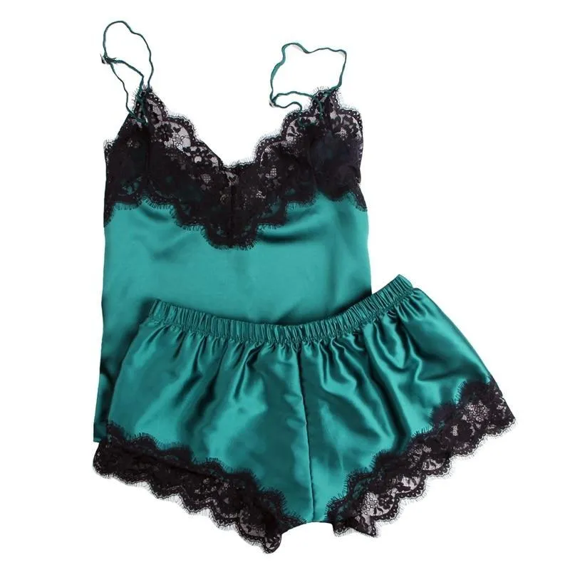VenusFox Spaghetti Strap Lace Sexy Top   Shorts Pajamas Set
