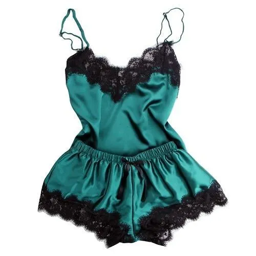 VenusFox Spaghetti Strap Lace Sexy Top   Shorts Pajamas Set