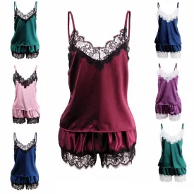 VenusFox Spaghetti Strap Lace Sexy Top   Shorts Pajamas Set