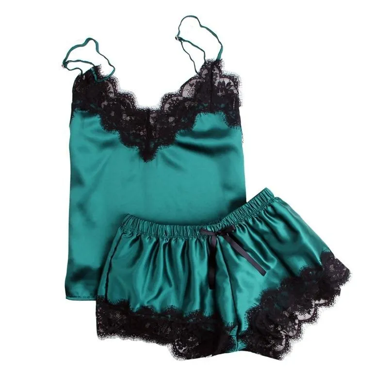 VenusFox Spaghetti Strap Lace Sexy Top   Shorts Pajamas Set