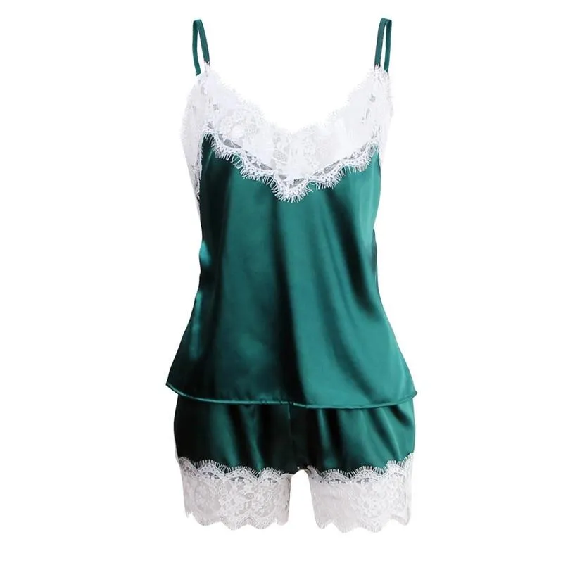 VenusFox Spaghetti Strap Lace Sexy Top   Shorts Pajamas Set