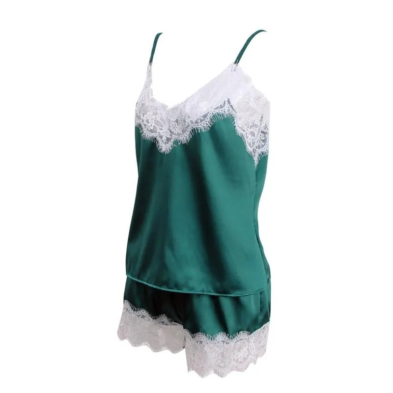 VenusFox Spaghetti Strap Lace Sexy Top   Shorts Pajamas Set