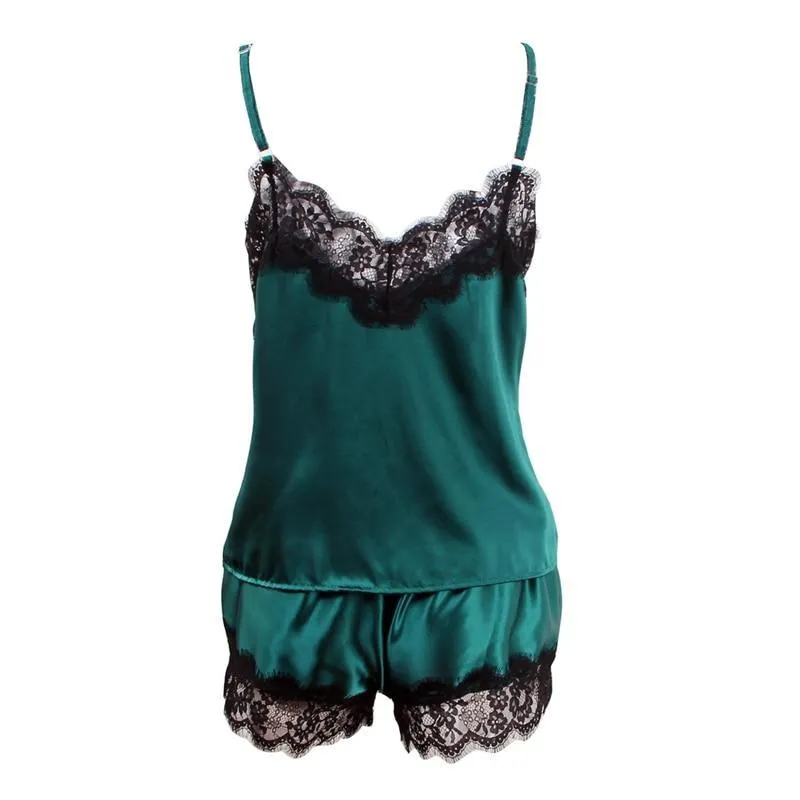 VenusFox Spaghetti Strap Lace Sexy Top   Shorts Pajamas Set