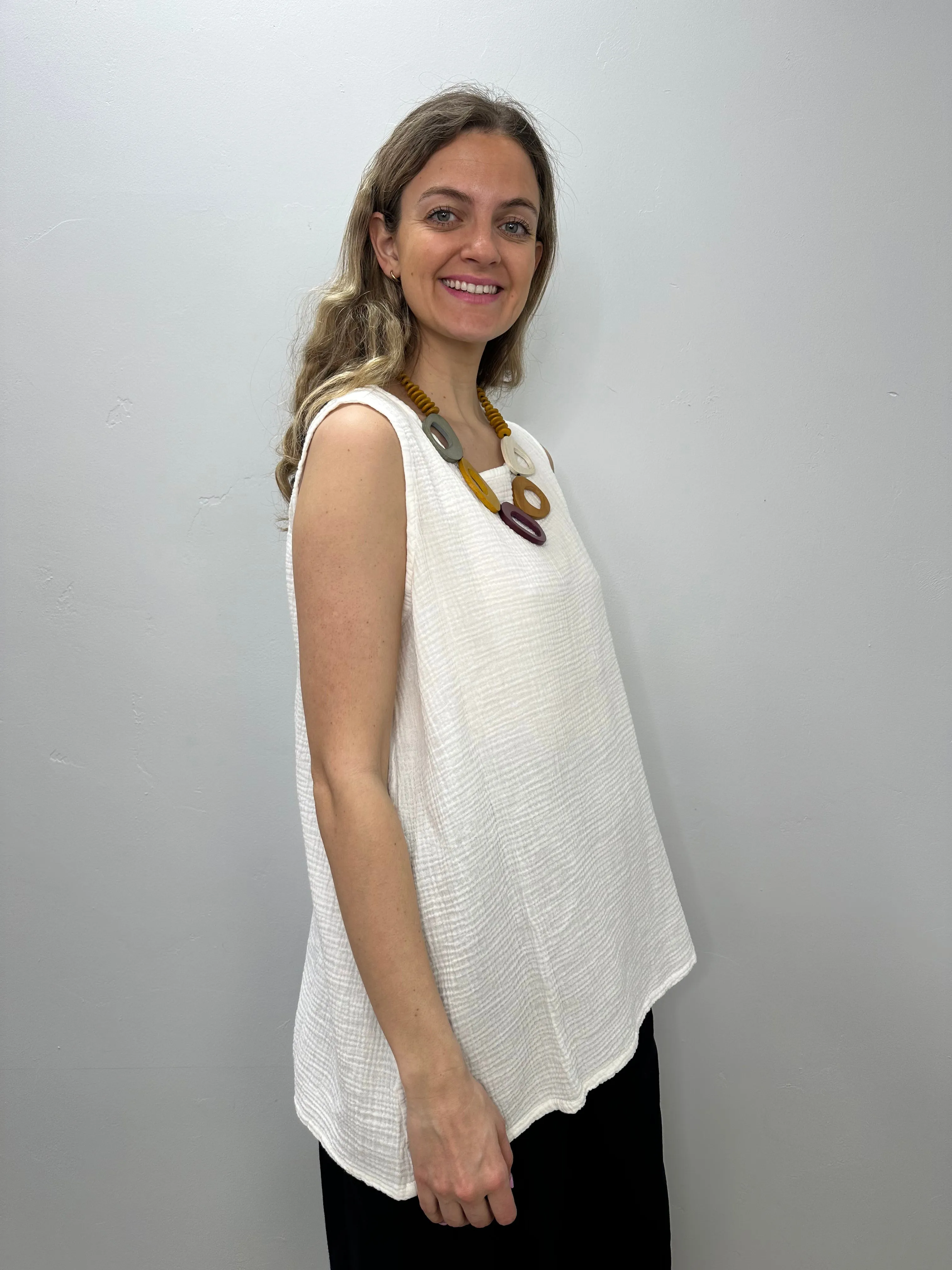 White Pira Cotton Gauze Tank