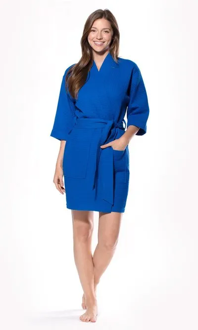 Women Waffle Cotton Robe Short V-Neck For Female Sleepwear Loungewear