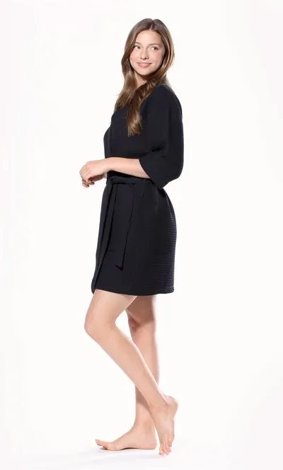 Women Waffle Cotton Robe Short V-Neck For Female Sleepwear Loungewear