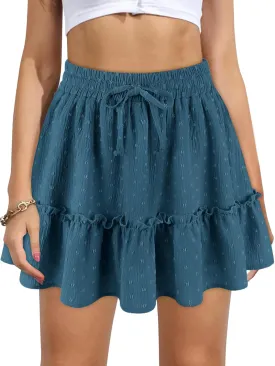 Women's High Waist Ruffle Mini Skirt Built in Shorts A Line Flowy Boho Skirt with Pockets