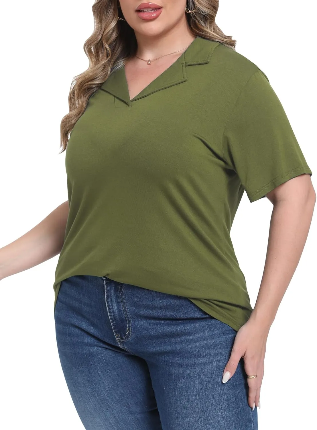 Womens Plus Size Collared Neck Polo Shirts Summer Short Sleeve Tops Loose Work Casual Dressy T Shirts
