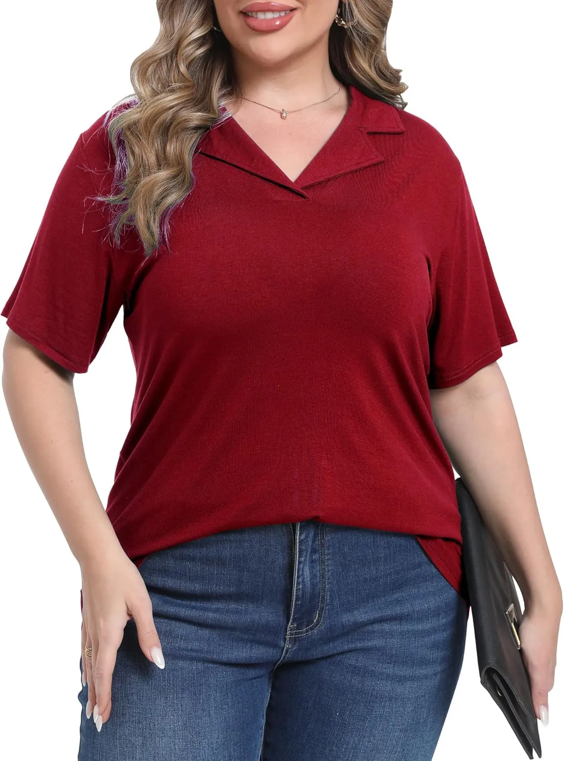 Womens Plus Size Collared Neck Polo Shirts Summer Short Sleeve Tops Loose Work Casual Dressy T Shirts