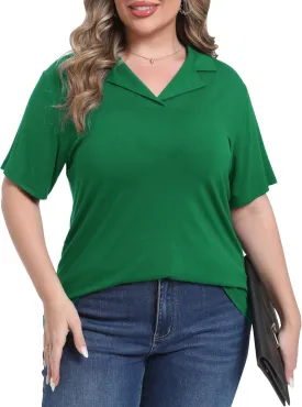 Womens Plus Size Collared Neck Polo Shirts Summer Short Sleeve Tops Loose Work Casual Dressy T Shirts