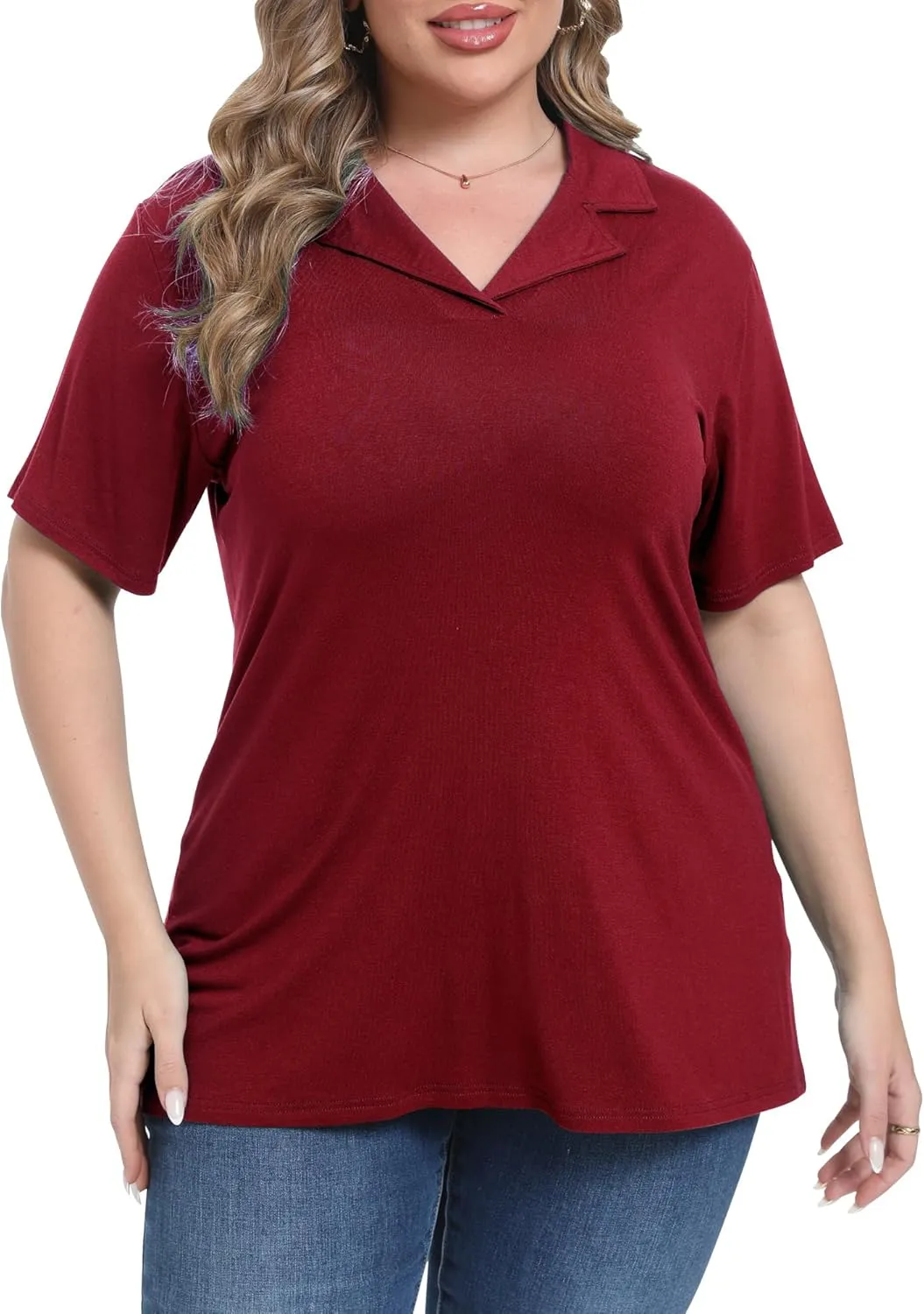 Womens Plus Size Collared Neck Polo Shirts Summer Short Sleeve Tops Loose Work Casual Dressy T Shirts