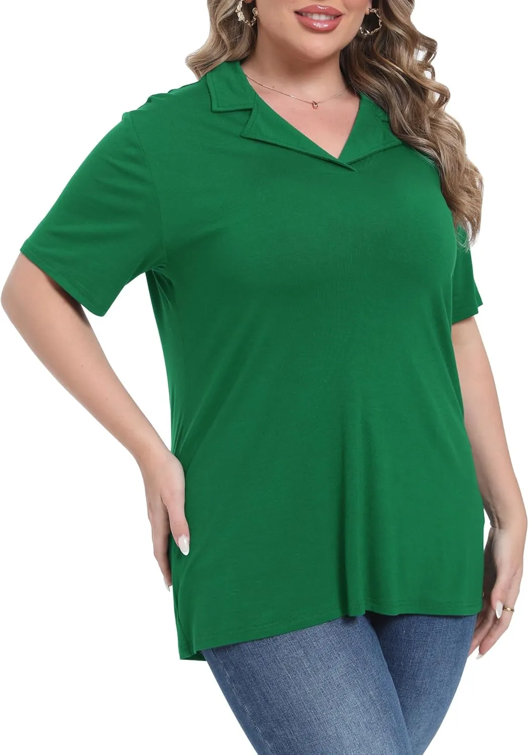 Womens Plus Size Collared Neck Polo Shirts Summer Short Sleeve Tops Loose Work Casual Dressy T Shirts