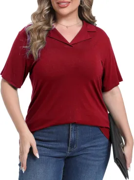 Womens Plus Size Collared Neck Polo Shirts Summer Short Sleeve Tops Loose Work Casual Dressy T Shirts