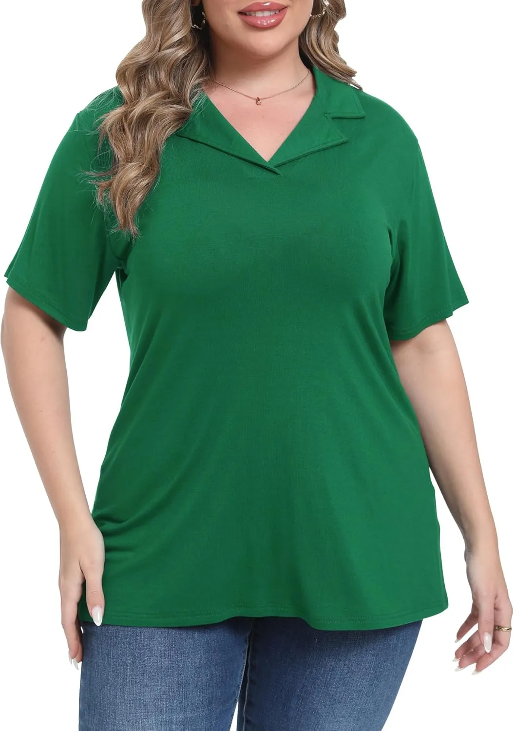 Womens Plus Size Collared Neck Polo Shirts Summer Short Sleeve Tops Loose Work Casual Dressy T Shirts