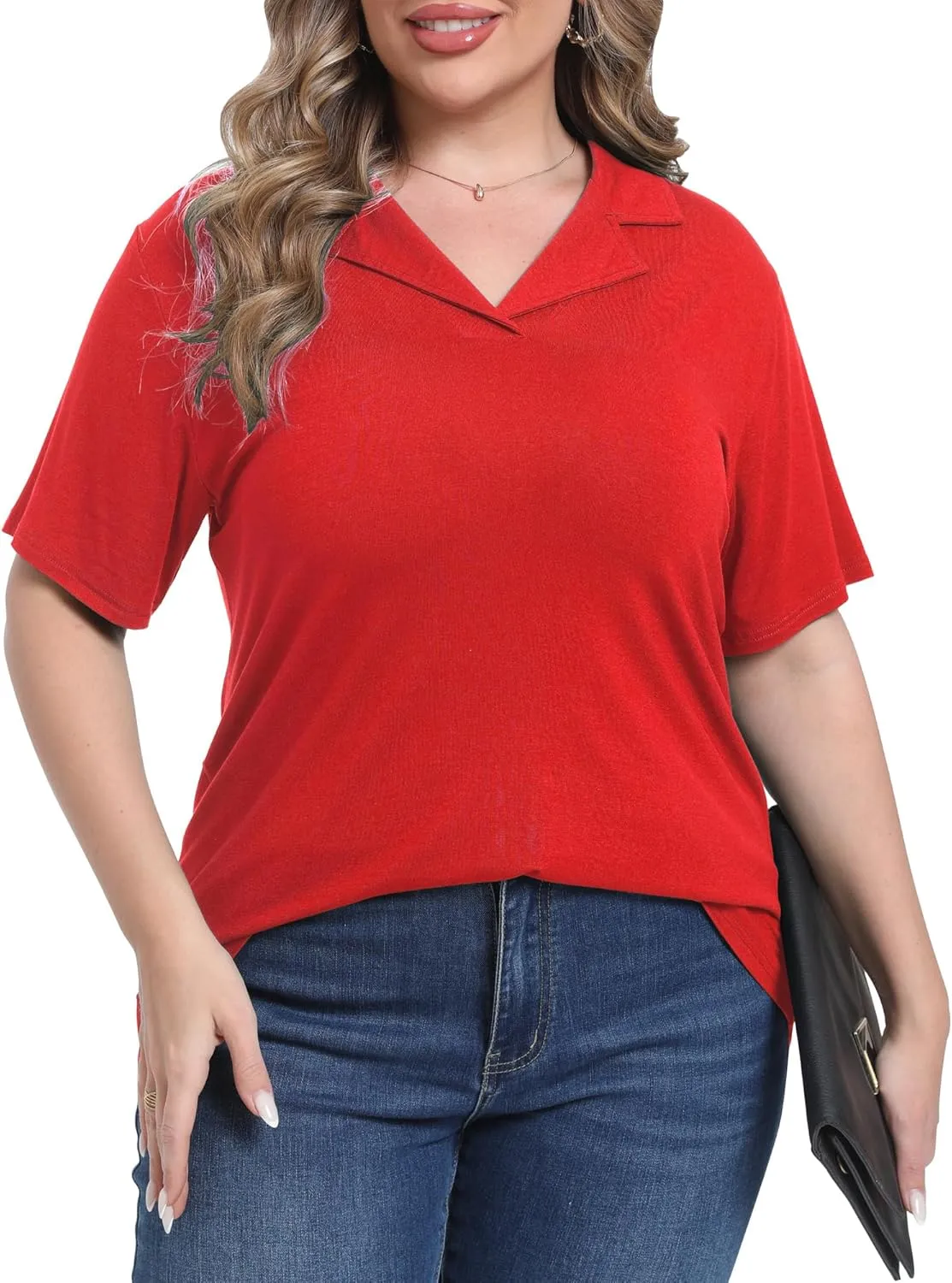 Womens Plus Size Collared Neck Polo Shirts Summer Short Sleeve Tops Loose Work Casual Dressy T Shirts