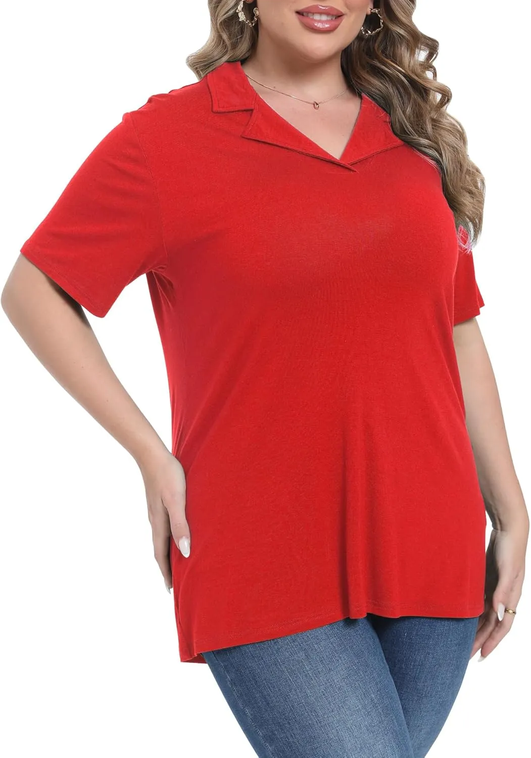 Womens Plus Size Collared Neck Polo Shirts Summer Short Sleeve Tops Loose Work Casual Dressy T Shirts