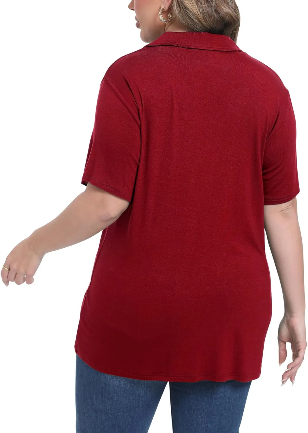 Womens Plus Size Collared Neck Polo Shirts Summer Short Sleeve Tops Loose Work Casual Dressy T Shirts