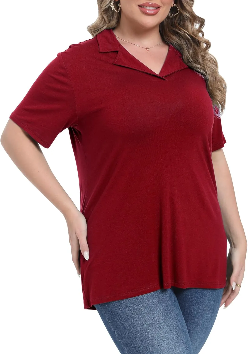 Womens Plus Size Collared Neck Polo Shirts Summer Short Sleeve Tops Loose Work Casual Dressy T Shirts