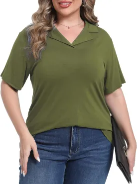 Womens Plus Size Collared Neck Polo Shirts Summer Short Sleeve Tops Loose Work Casual Dressy T Shirts