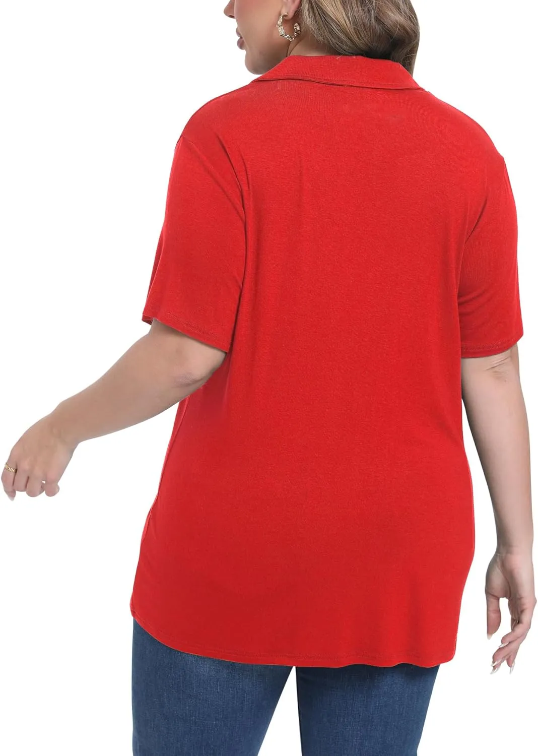 Womens Plus Size Collared Neck Polo Shirts Summer Short Sleeve Tops Loose Work Casual Dressy T Shirts