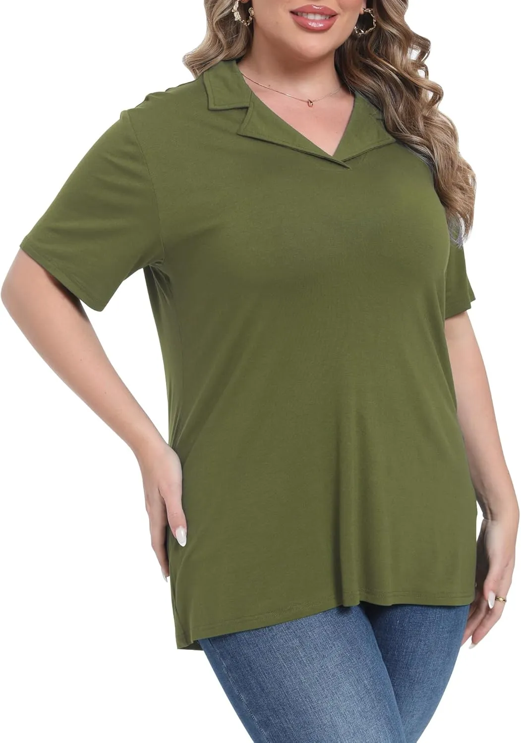Womens Plus Size Collared Neck Polo Shirts Summer Short Sleeve Tops Loose Work Casual Dressy T Shirts