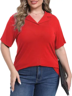 Womens Plus Size Collared Neck Polo Shirts Summer Short Sleeve Tops Loose Work Casual Dressy T Shirts