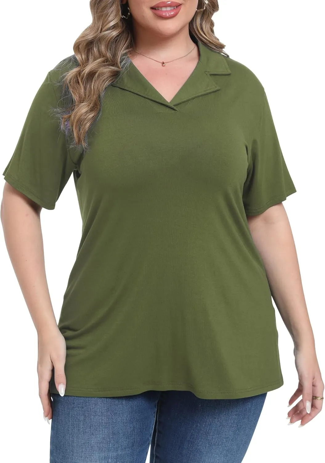 Womens Plus Size Collared Neck Polo Shirts Summer Short Sleeve Tops Loose Work Casual Dressy T Shirts