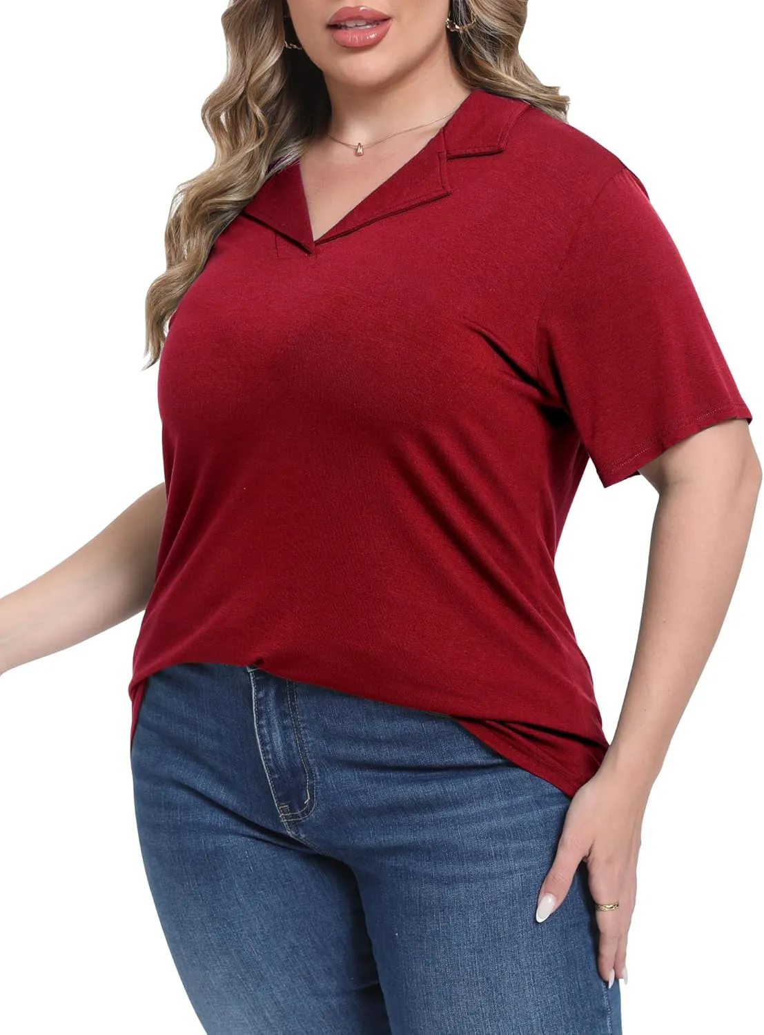 Womens Plus Size Collared Neck Polo Shirts Summer Short Sleeve Tops Loose Work Casual Dressy T Shirts