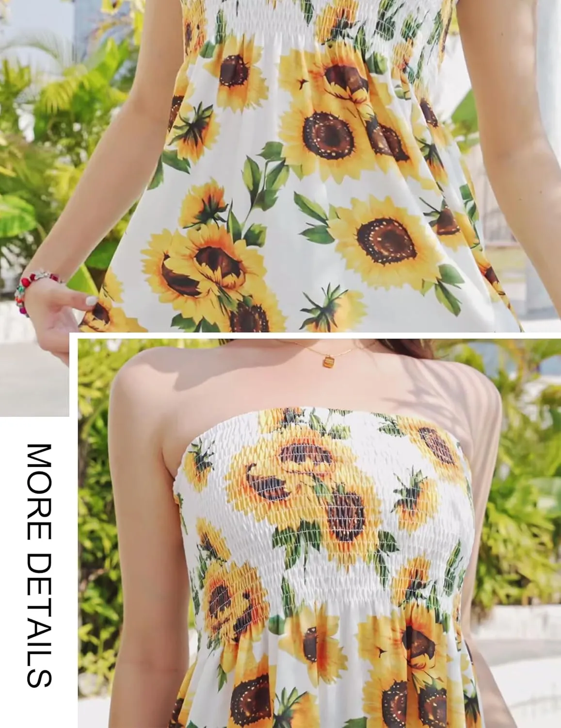Womens Smocked Strapless Bandeau Tank Tops Floral Tube Tops Backless Bandeau Tunic Tops Sleeveless Shirts