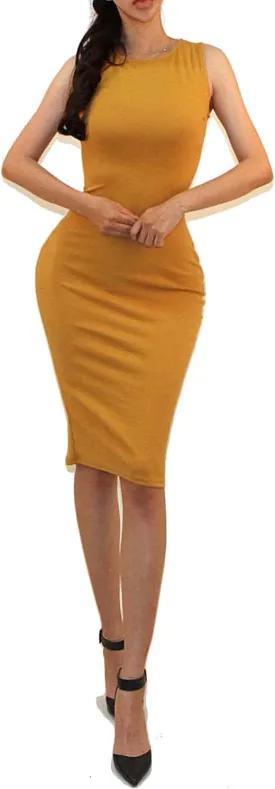 Women's USA Classic Slim Fit Bodycon Pencil Midi Dress