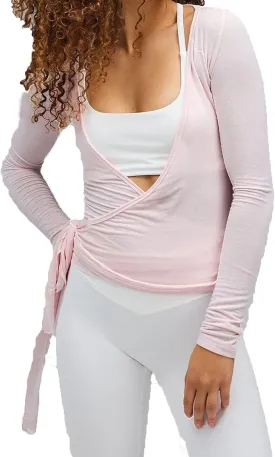 Women's Yoga Shirts Wrap Ruched Tie Front Long Sleeve Workout T Shirts Sexy Deep V Neck Slim Fit Casual Cropped Top